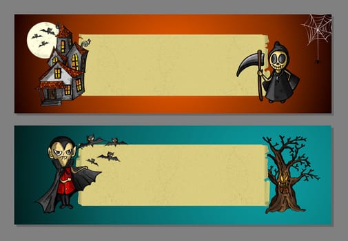 Halloween monsters and typical elements blank space web banners set. EPS10 Vector file organized in layers for easy editing.