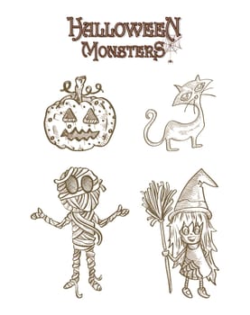 Halloween Monsters spooky cartoon creatures set. EPS10 Vector file organized in layers for easy editing.