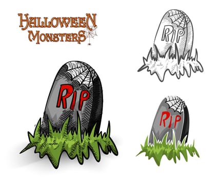Halloween monsters spooky tombstones set illustration. EPS10 Vector file organized in layers for easy editing.