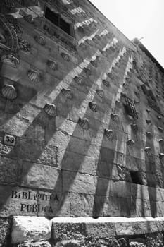 Detail of the facade of Casa de las Conchas. Salamanca. Spain