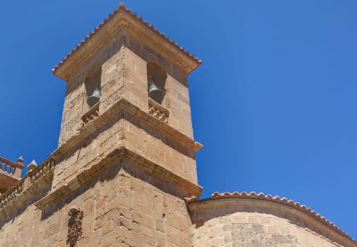 Church made of the famous sandstone Villamayor, Salamanca, Spain
