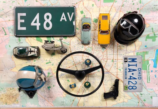 Street and driving tools aerial view