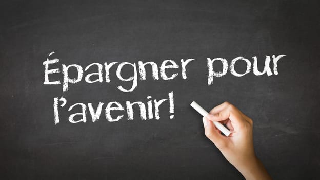A person drawing and pointing at a Save For Your Future Chalk Illustration