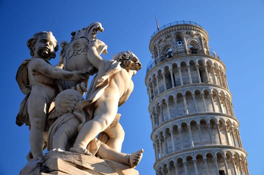 The statue of angels on Square of Miracles in Pisa, Italy