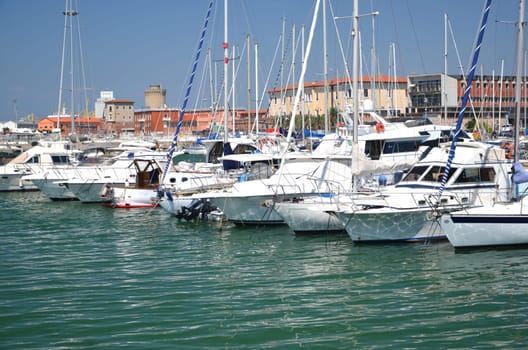Yachts in marina in Livorno, Italy