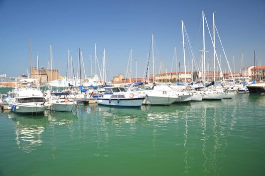 Yachts in marina in Livorno, Italy