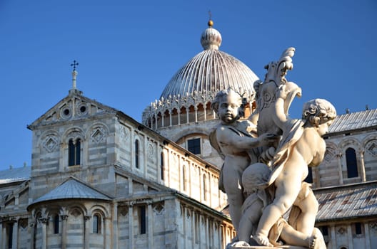 The statue of angels on Square of Miracles in Pisa, Italy