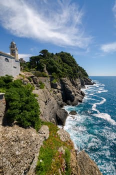 coast on promontory of Portofino in Liguria in Italy