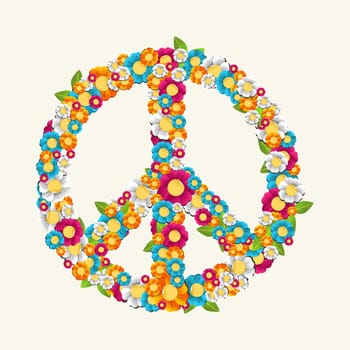 Isolated peace symbol made with beautiful flowers composition. EPS10 Vector file organized in layers for easy editing.