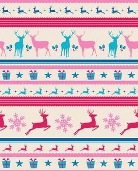 Vintage Christmas elements, reindeer and presents seamless pattern background. EPS10 vector file organized in layers for easy editing.