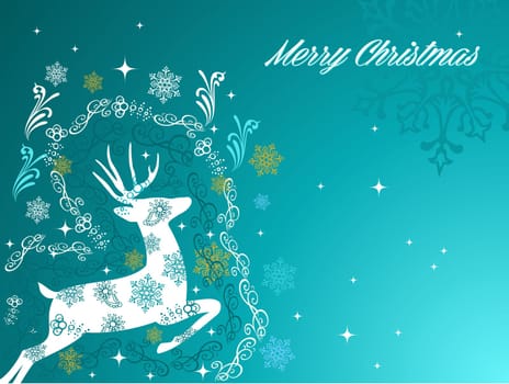 Merry Christmas text with reindeer, snowflakes and winter elements background. EPS10 vector file organized in layers for easy editing.