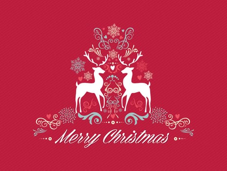 Retro Merry Christmas text, reindeers and winter elements composition. EPS10 vector file organized in layers for easy editing