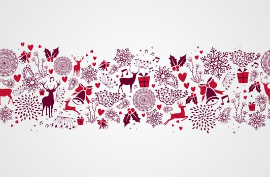 Vintage Christmas elements, reindeers and heart shapes seamless pattern background. EPS10 vector file organized in layers for easy editing.