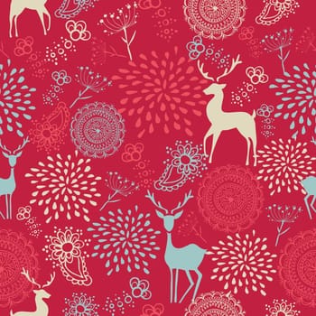 Cute vintage Christmas reindeer and circle elements seamless pattern background. EPS10 vector file organized in layers for easy editing.