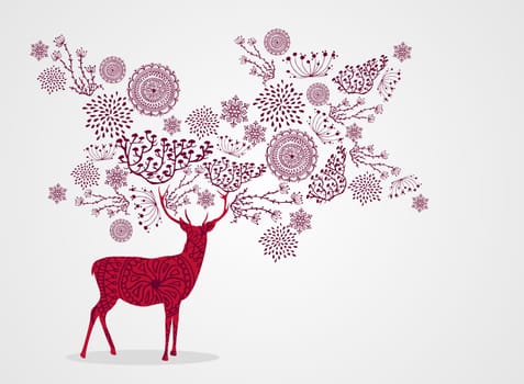 Merry Christmas vintage reindeer, snowflakes and winter elements background. EPS10 vector file organized in layers for easy editing.