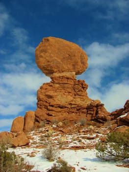 Stone standing in equilibrium taken during winter.