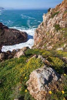 Beautiful landscape view of coastal Algarve region near Sagres, Portugal.