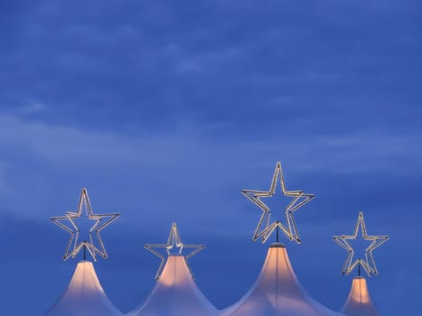 Feel the magic of advent season. Beautiful blue evening sky. Perfect for coloration and collages. With huge copy space area.