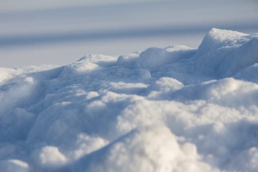 Cool picture of fine snow covering ice at the height of winter. With copy space.