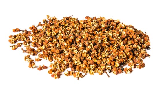 Sichuan pepper, Szechwan pepper or Szechuan pepper, a common spice used in Asian cuisine,on a white background