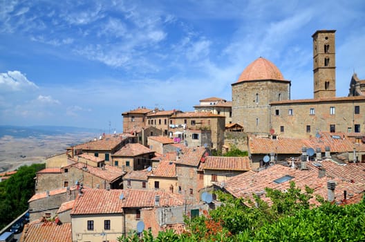 Spectacular view of the old town of Volterra in Tuscany, Italy
