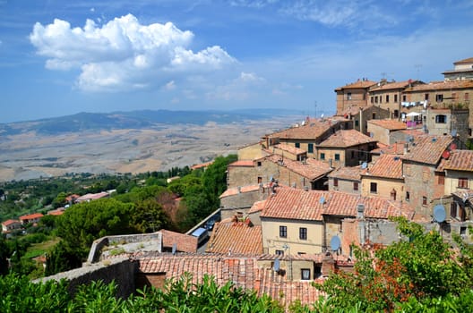 Spectacular view of the old town of Volterra in Tuscany, Italy