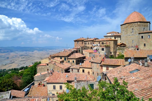 Spectacular view of the old town of Volterra in Tuscany, Italy