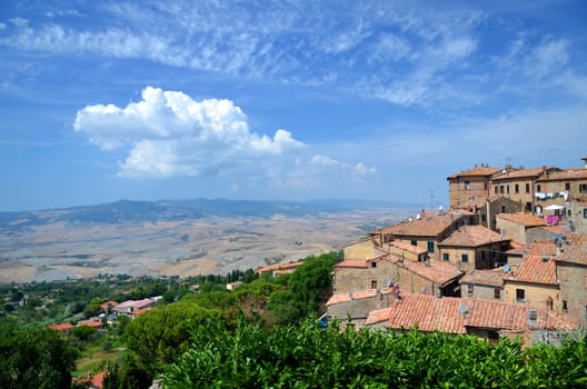 Spectacular view of the old town of Volterra in Tuscany, Italy