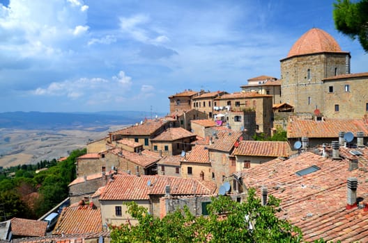 Spectacular view of the old town of Volterra in Tuscany, Italy