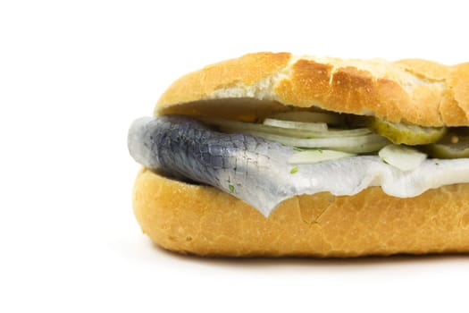 Baguette with fish,fast food isolated on a white background