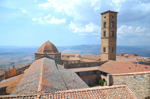 Picturesque view on historic buildings of Volterra in Tuscany, Italy