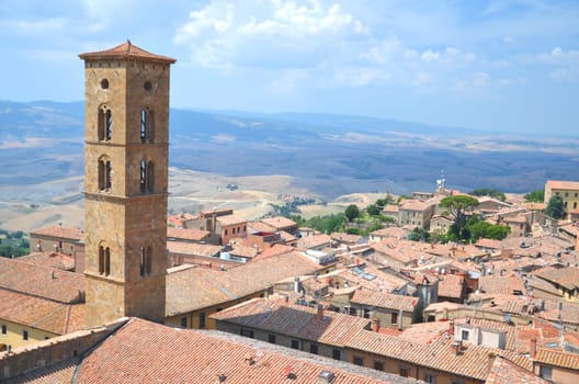 Picturesque view on historic buildings of Volterra in Tuscany, Italy