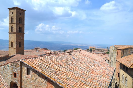 Picturesque view on historic buildings of Volterra in Tuscany, Italy