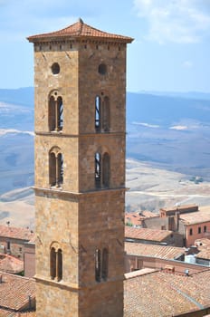 Picturesque view on historic buildings of Volterra in Tuscany, Italy