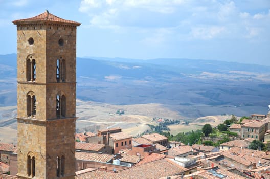 Picturesque view on historic buildings of Volterra in Tuscany, Italy