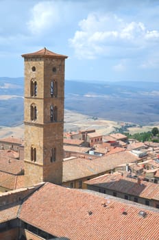 Picturesque view on historic buildings of Volterra in Tuscany, Italy