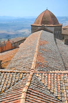 Picturesque view on historic buildings of Volterra in Tuscany, Italy