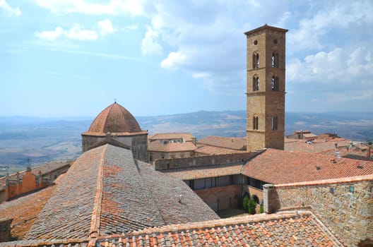 Picturesque view on historic buildings of Volterra in Tuscany, Italy