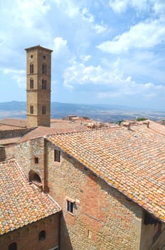 Picturesque view on historic buildings of Volterra in Tuscany, Italy