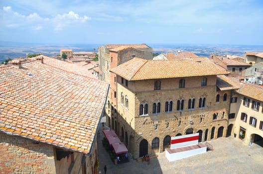 Picturesque view on historic buildings of Volterra in Tuscany, Italy