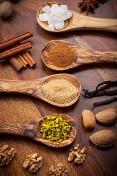 Assortment of aromatic food ingredients for baking