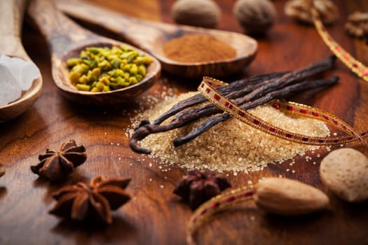 Assortment of aromatic food ingredients for baking