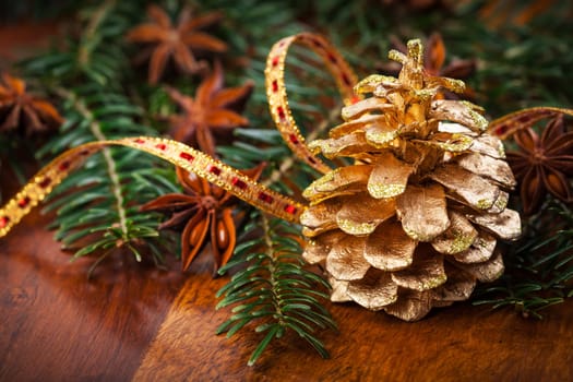 Traditional Christmas decoration on wooden table
