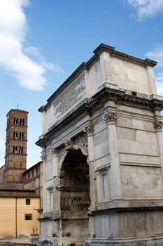 View of the Palatino ruins located in Rome, Italy.