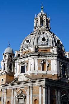 Partial view of the Church Santa Maria di Loreto located near the Trajan's Market area in Rome, Italy