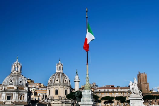 Partial view of the Church Santa Maria di Loreto located near the Trajan's Market area in Rome, Italy
