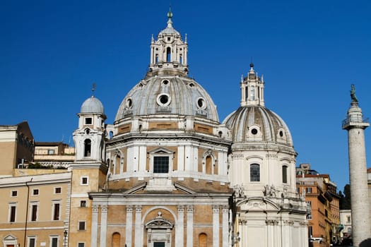 Partial view of the Church Santa Maria di Loreto located near the Trajan's Market area in Rome, Italy