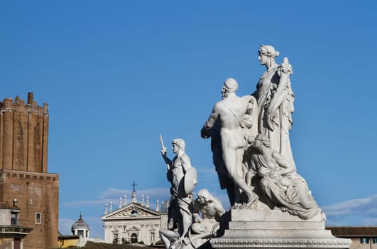 Statues in the Monument of Victor Emmanuel II, located in Rome, Italy