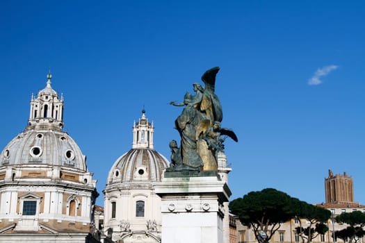 Partial view of the Church Santa Maria di Loreto located near the Trajan's Market area in Rome, Italy