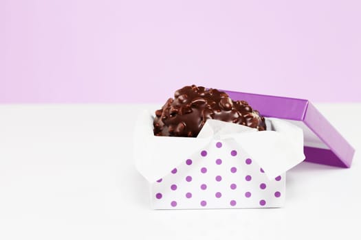 Printing with chocolate for Christmas in purple box